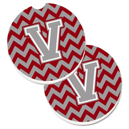 Carolines Treasures Letter V Chevron Crimson and Grey Set of 2 Cup Holder Car Coaster CJ1043-VCARC
